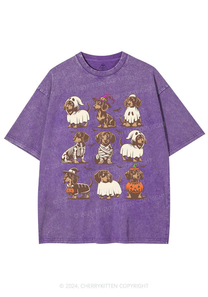 Halloween Dachshund Y2K Washed Tee Cherrykitten