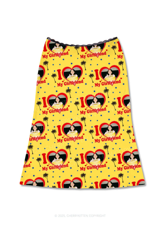 Custom Girlfriend Photo Y2K Print Midi Skirt Cherrykitten