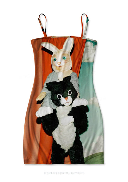 Cat Bunny Y2K Print Slip Dress Cherrykitten