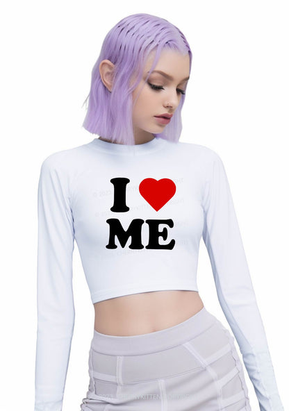 I Love Me Long Sleeve Crop Top Cherrykitten