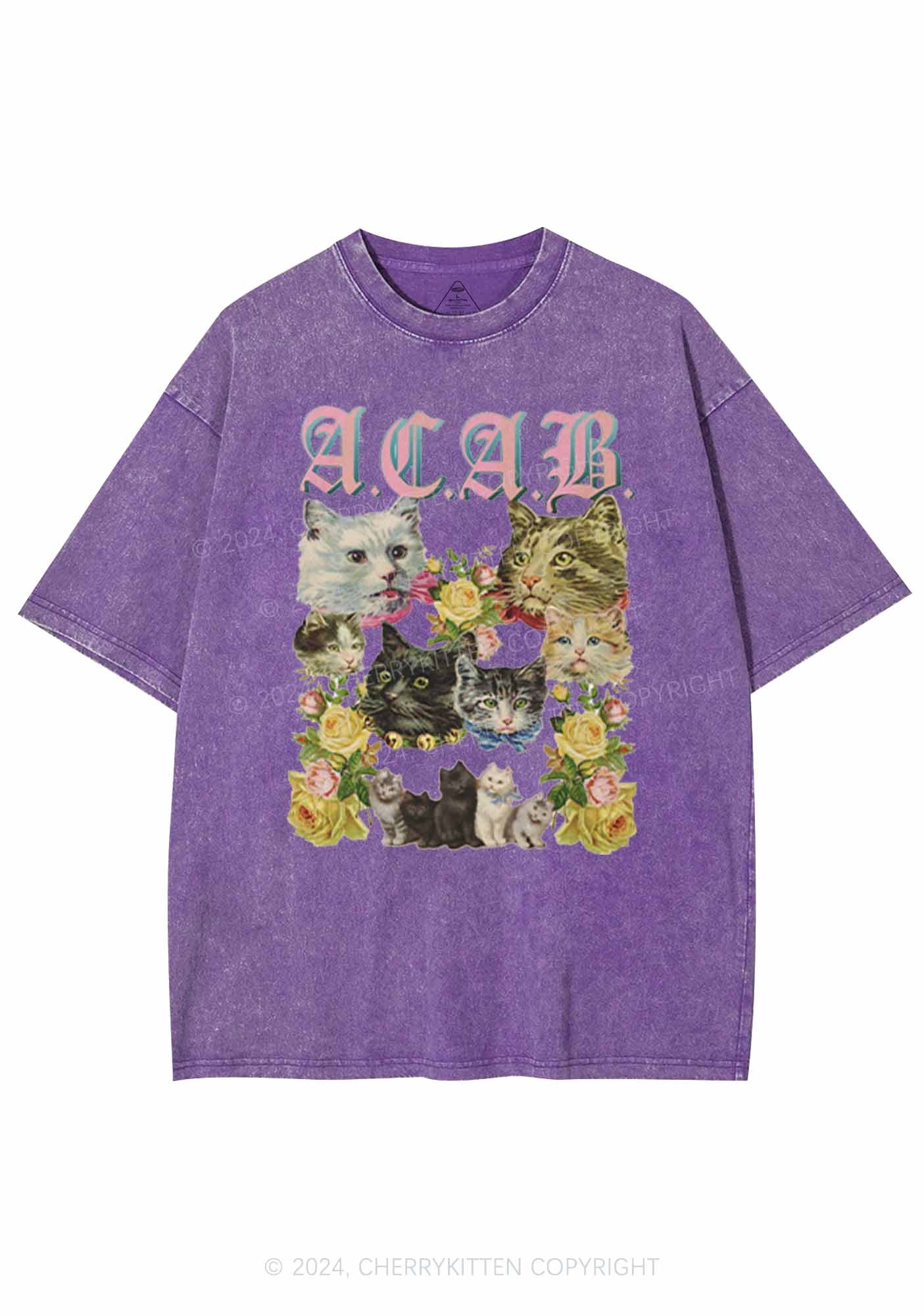 ACAB Cats Are Beautiful Y2K Washed Tee Cherrykitten