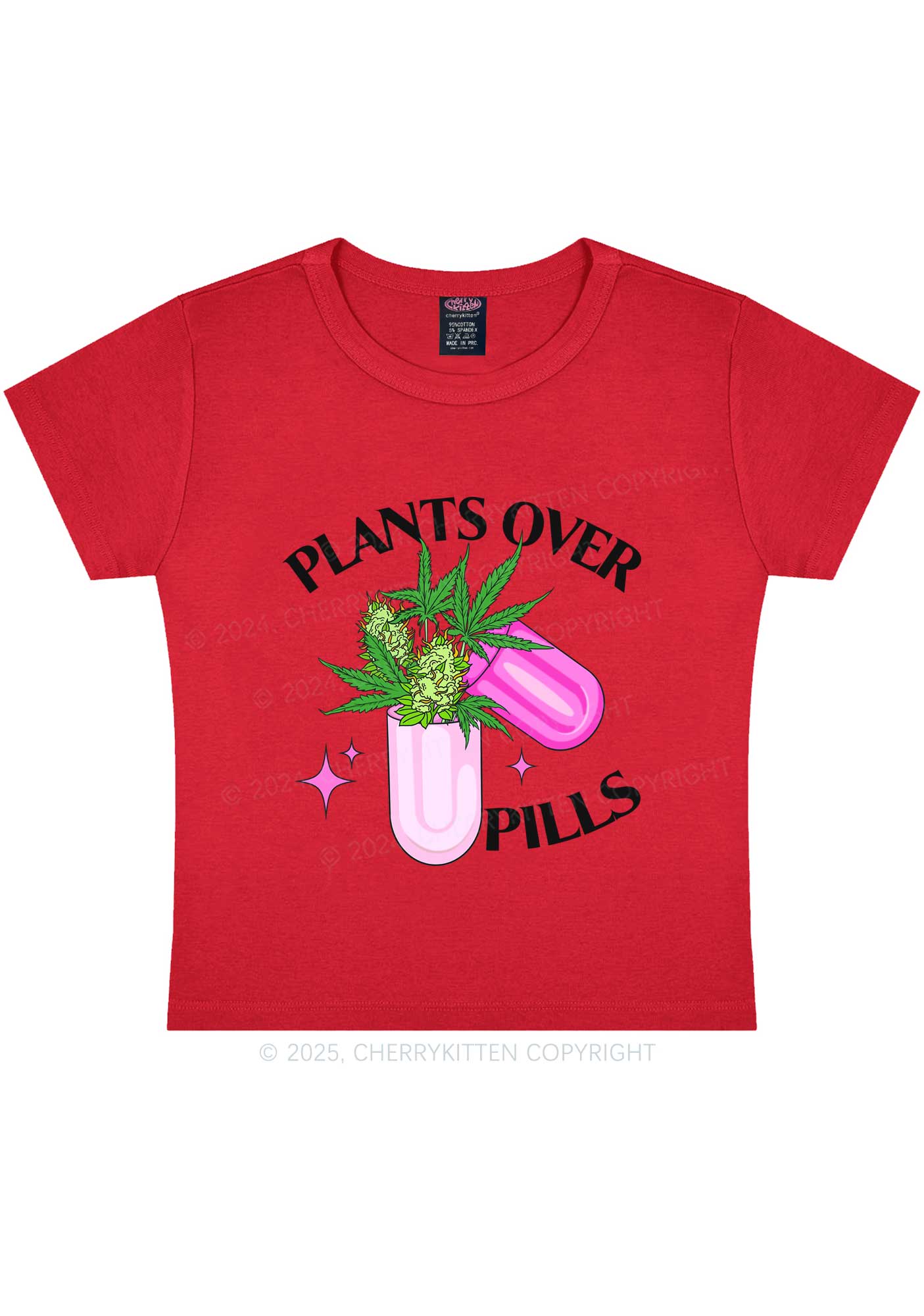 Plants Over Pills Y2K Baby Tee Cherrykitten