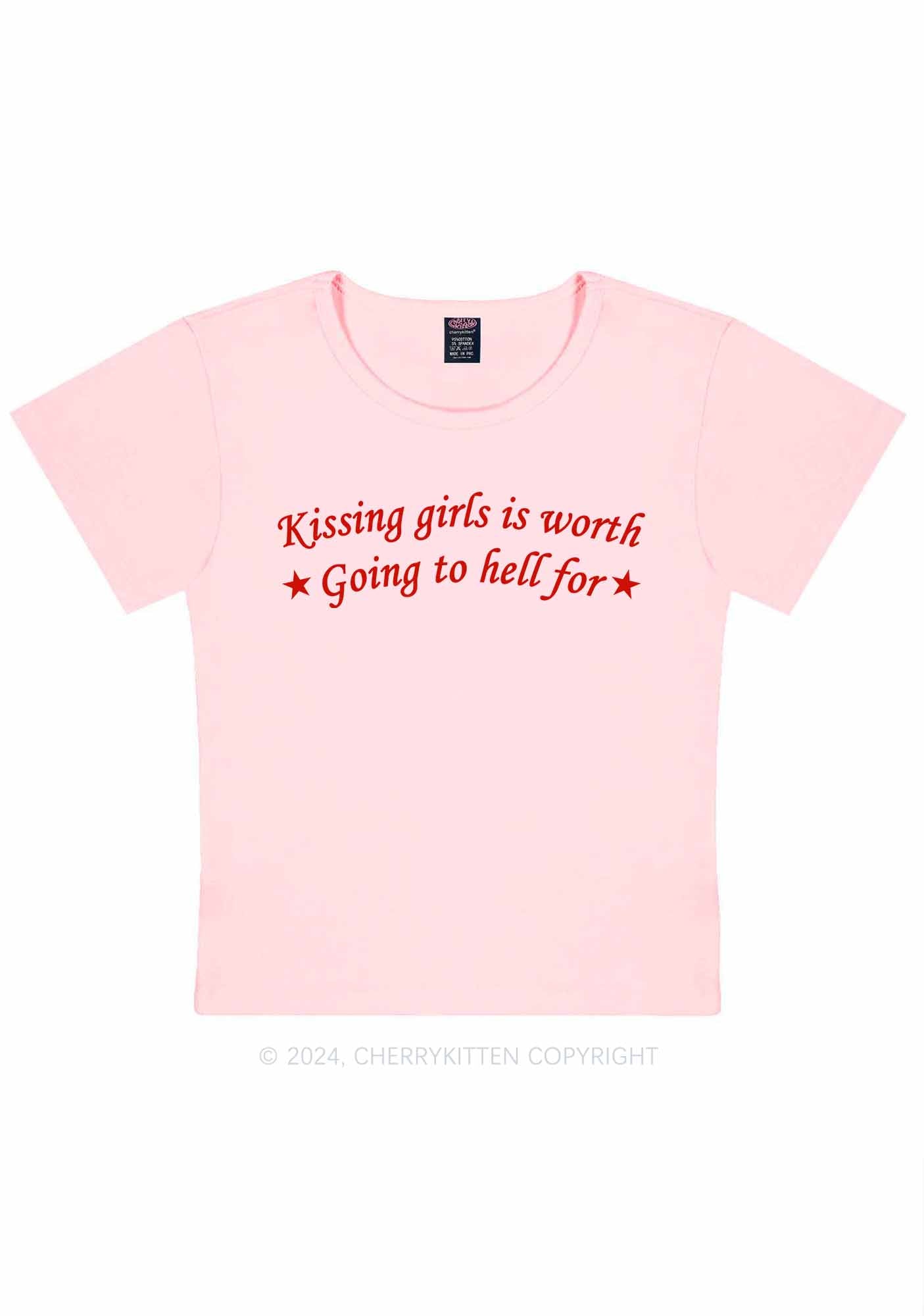 Kissing Girls is Worth Y2K Baby Tee Cherrykitten