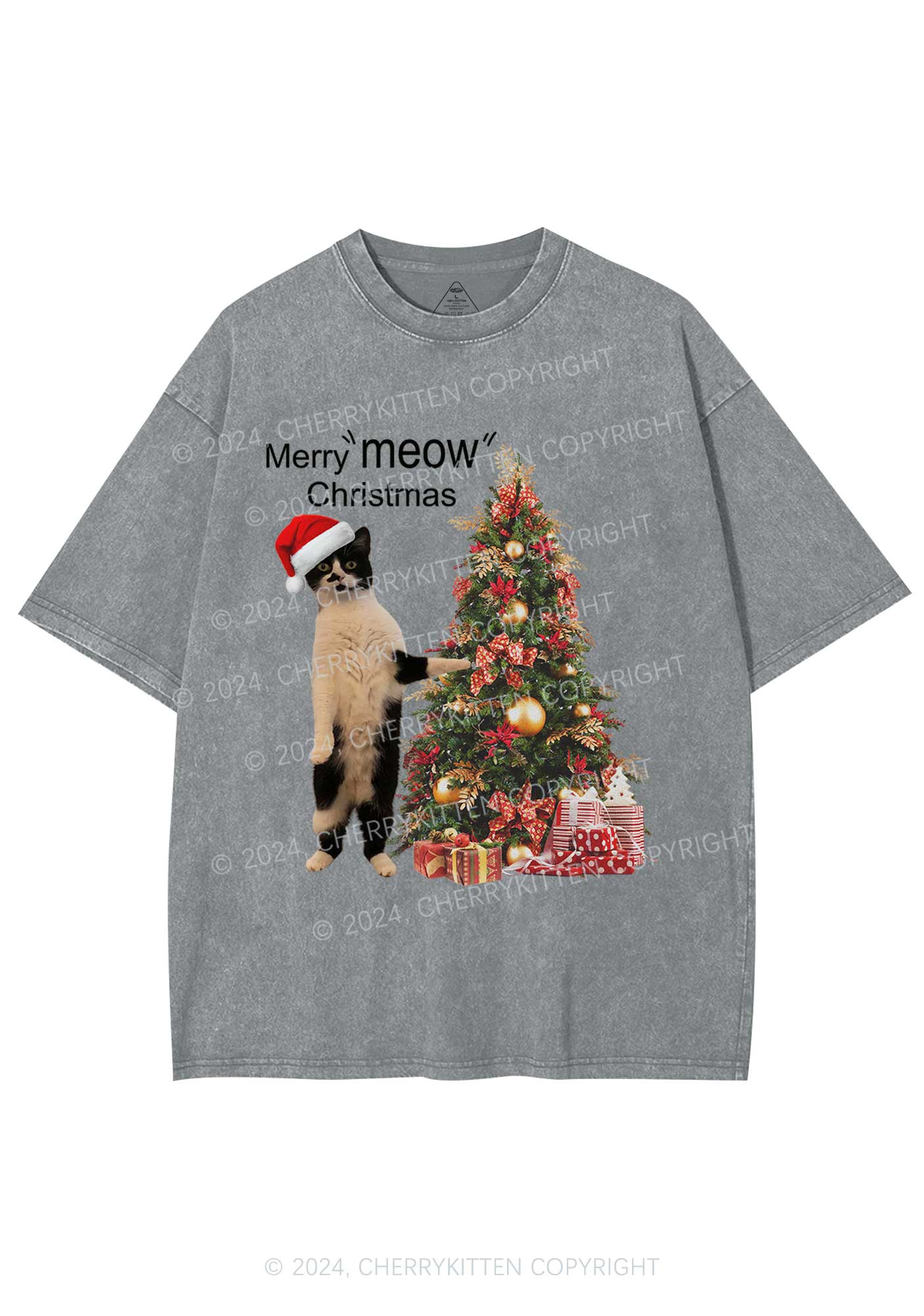 Merry Meow Christmas Y2K Washed Tee Cherrykitten