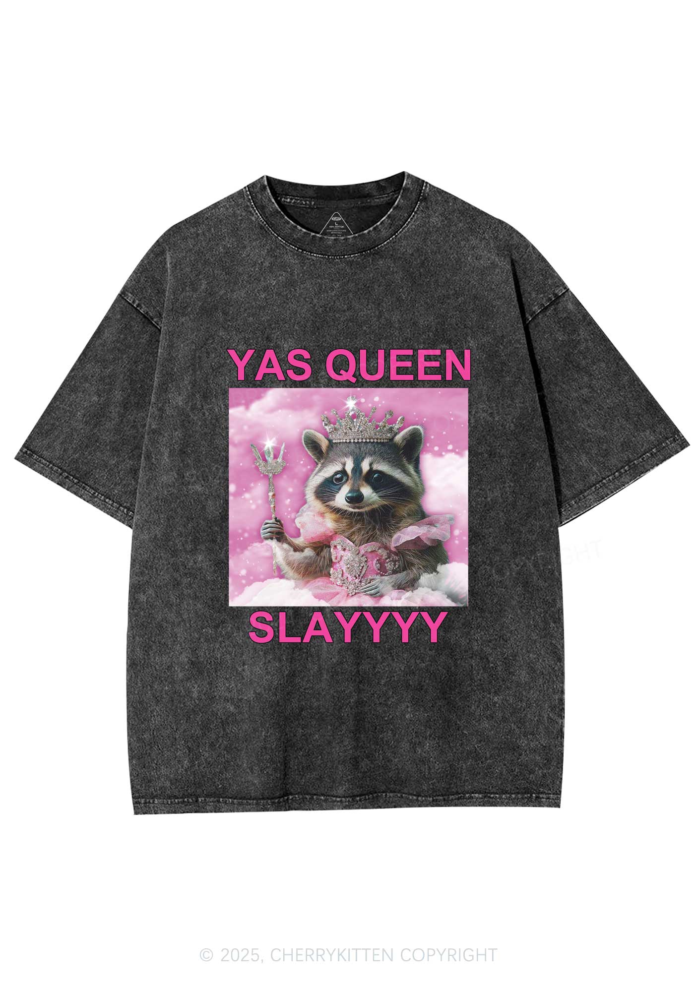 Yas Queen Slay Raccoon Y2K Washed Tee Cherrykitten