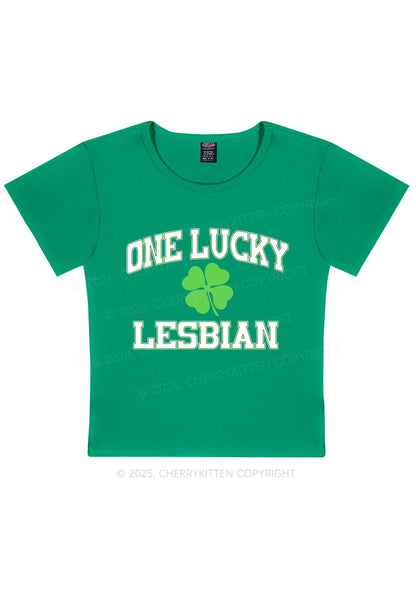 One Lucky Lesbian St Patricks Y2K Baby Tee Cherrykitten