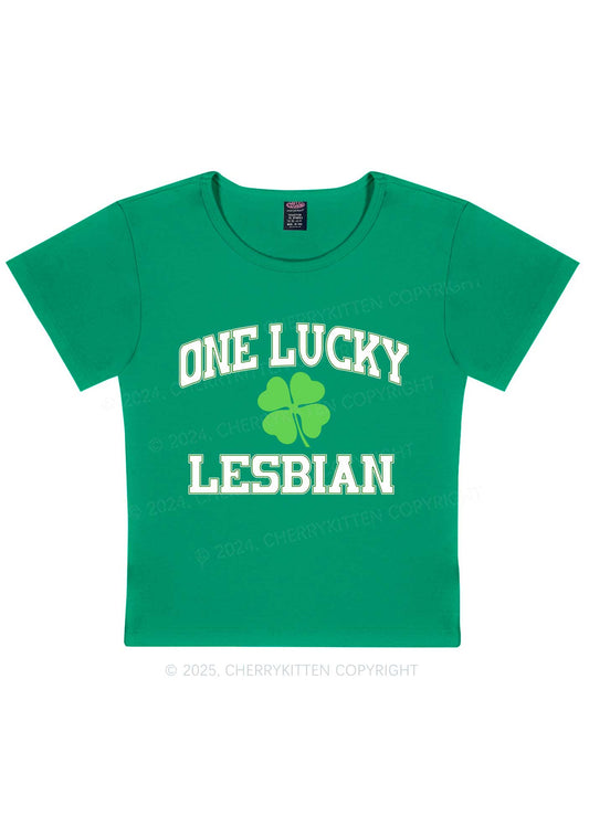 One Lucky Lesbian St Patricks Y2K Baby Tee Cherrykitten