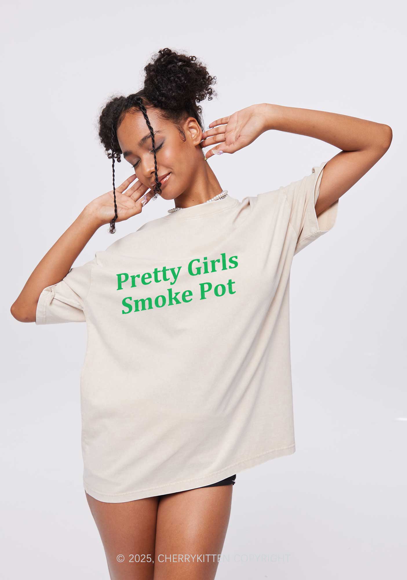 Pretty Girls Smoke Pot Y2K Washed Tee Cherrykitten