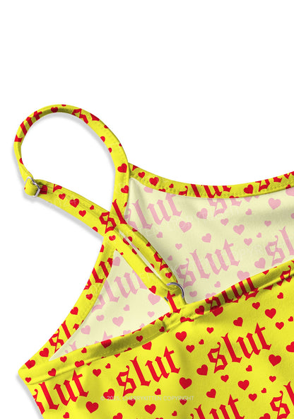 Yellow Slxt Y2K Print Slip Dress Cherrykitten