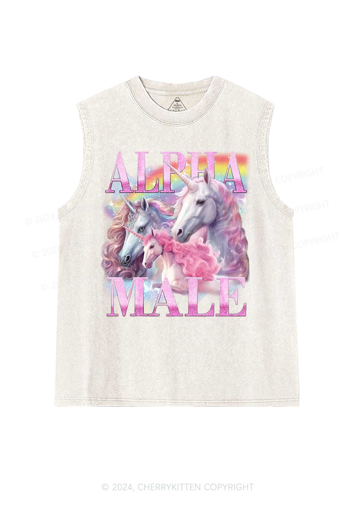 Pink Unicorn Alpha Male Y2K Washed Tank Cherrykitten