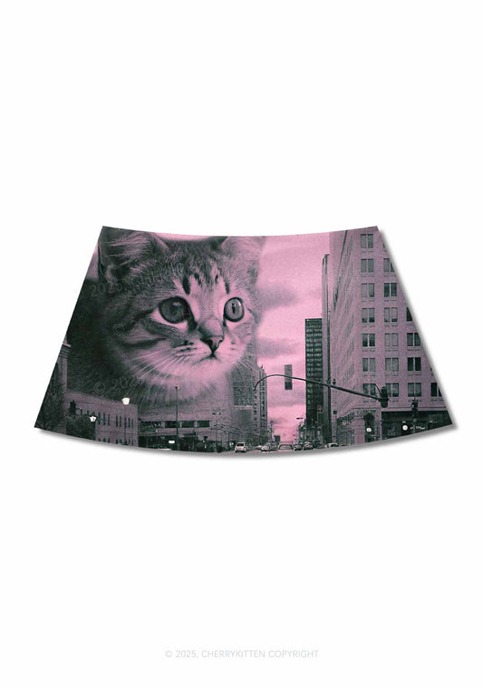 Cat Road Y2K Print Mini Skirt Cherrykitten