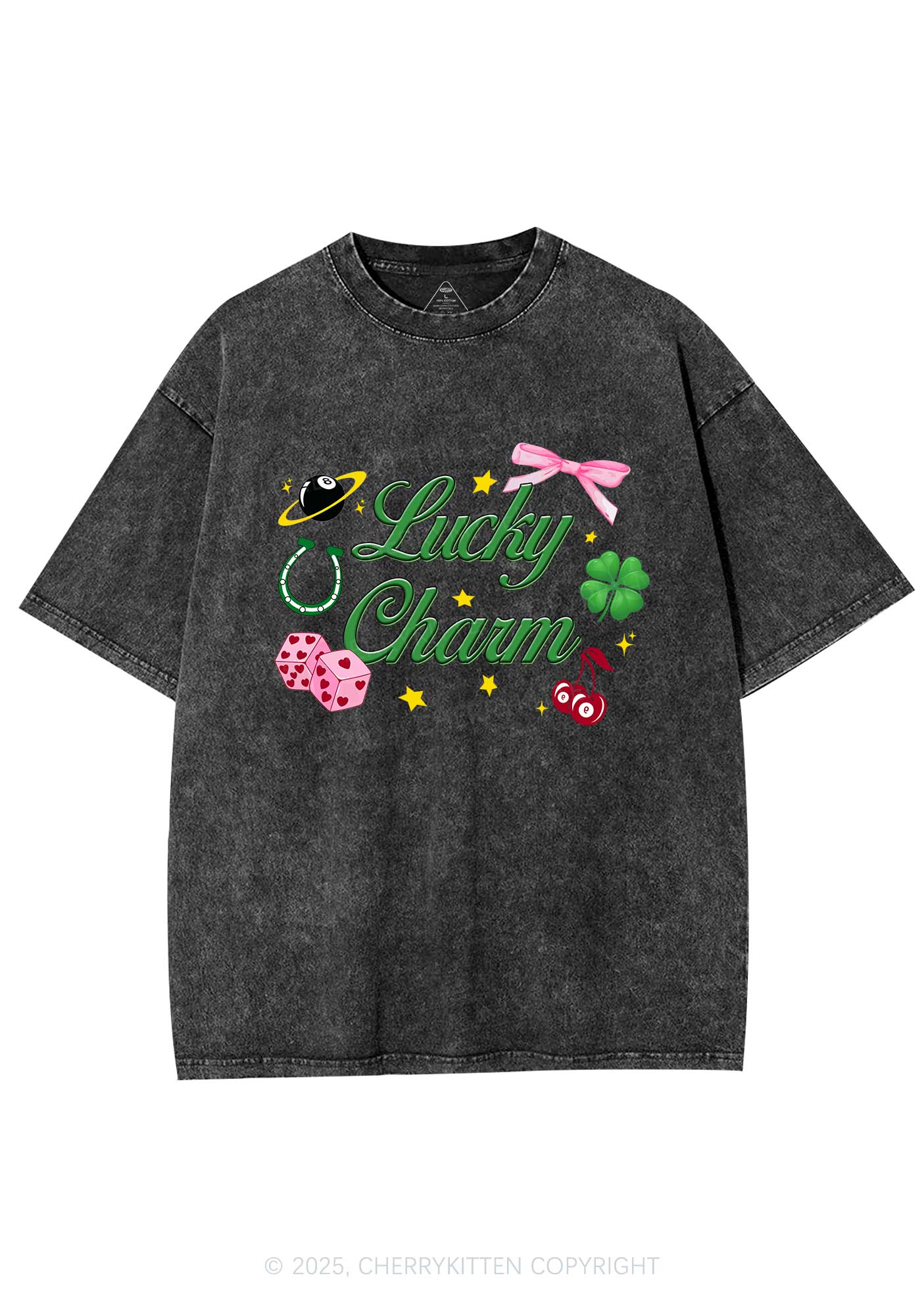 Lucky Charm St Patricks Y2K Washed Tee Cherrykitten