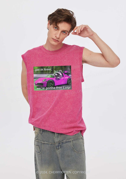 Get In Loser Free Him Y2K Washed Tank Cherrykitten