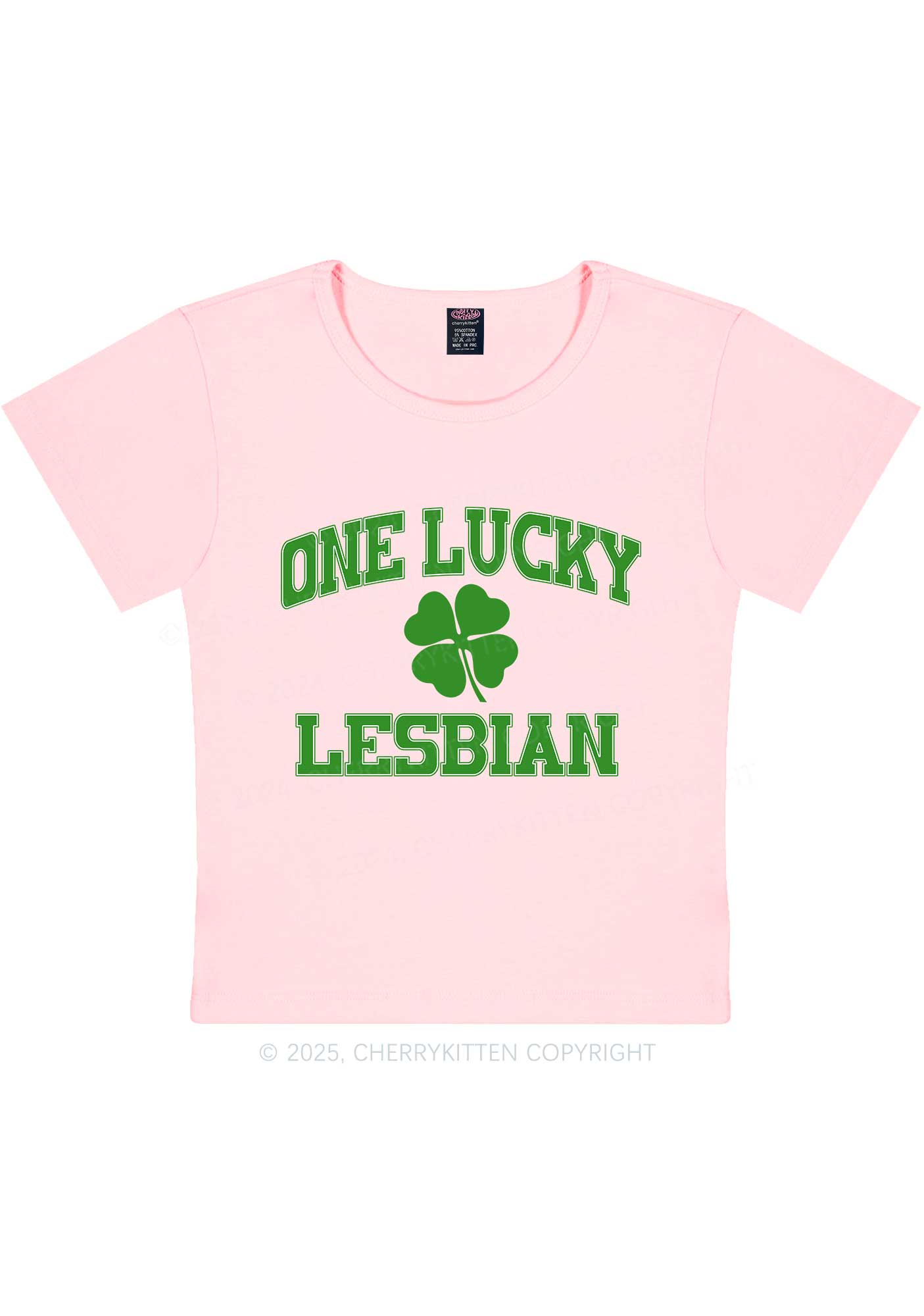 One Lucky Lesbian St Patricks Y2K Baby Tee Cherrykitten