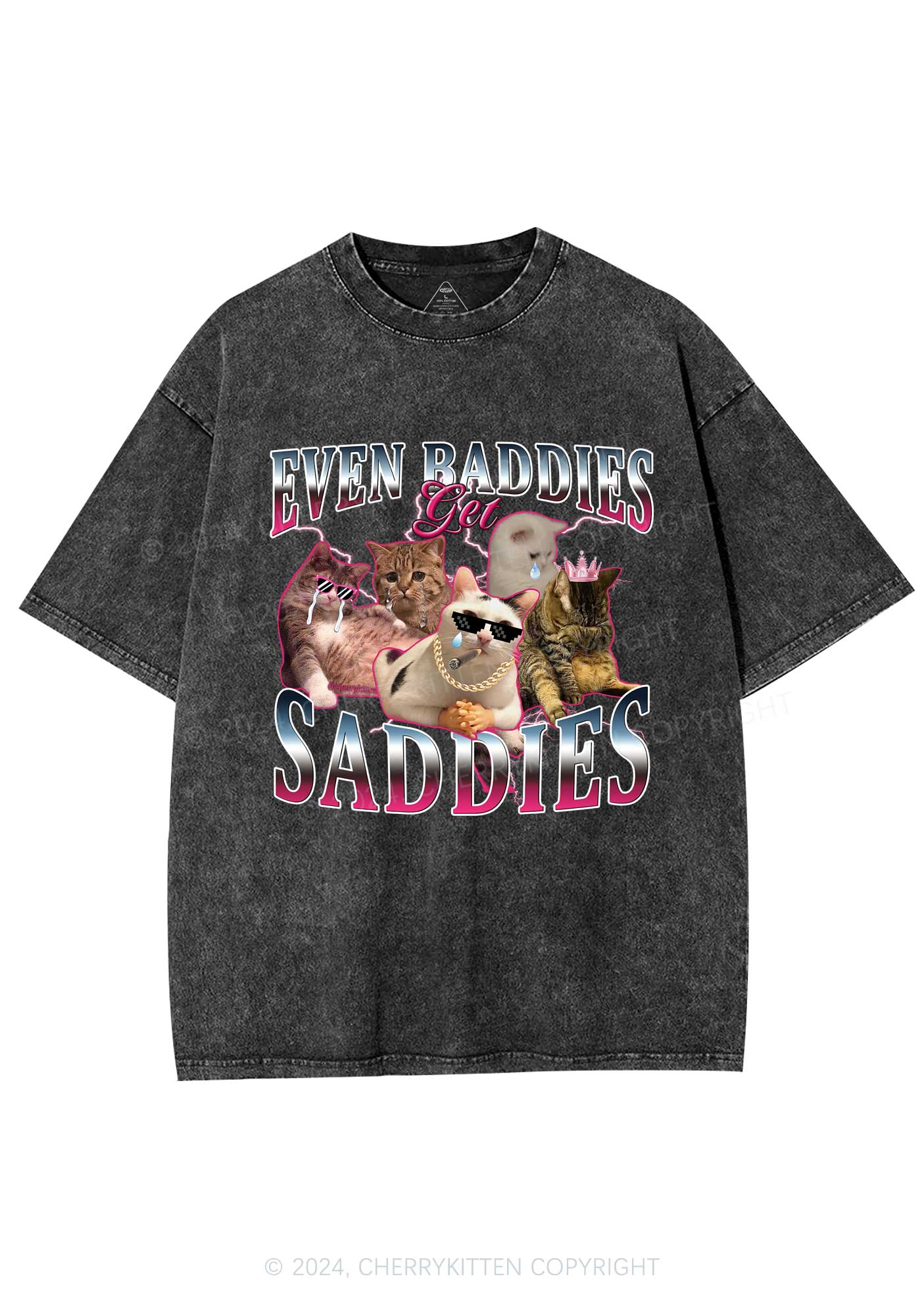 Five Baddie Cats Y2K Washed Tee Cherrykitten