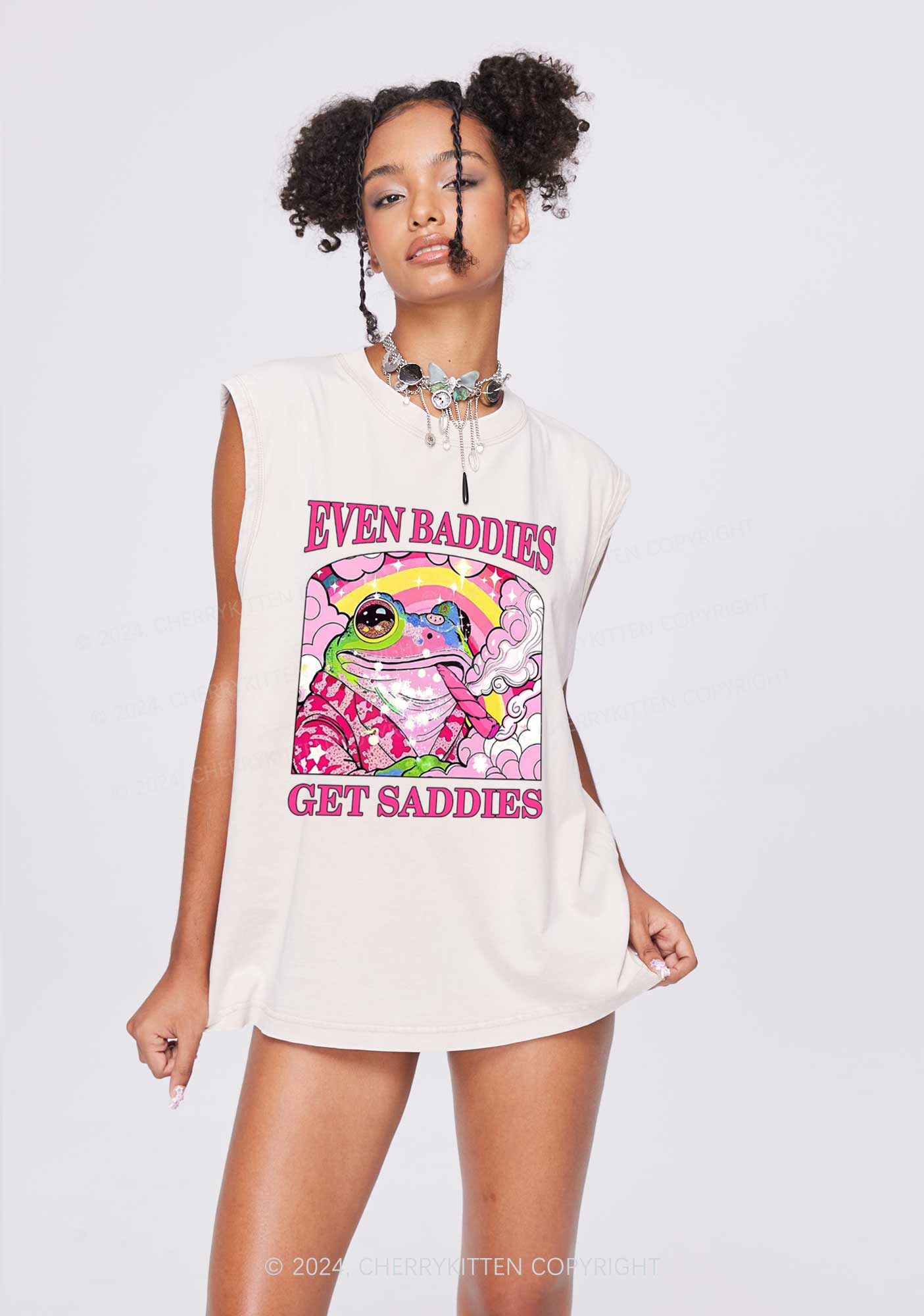 Baddies Smoking Frog Y2K Washed Tank Cherrykitten