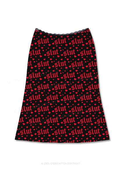 Black Slxt Y2K Print Midi Skirt Cherrykitten