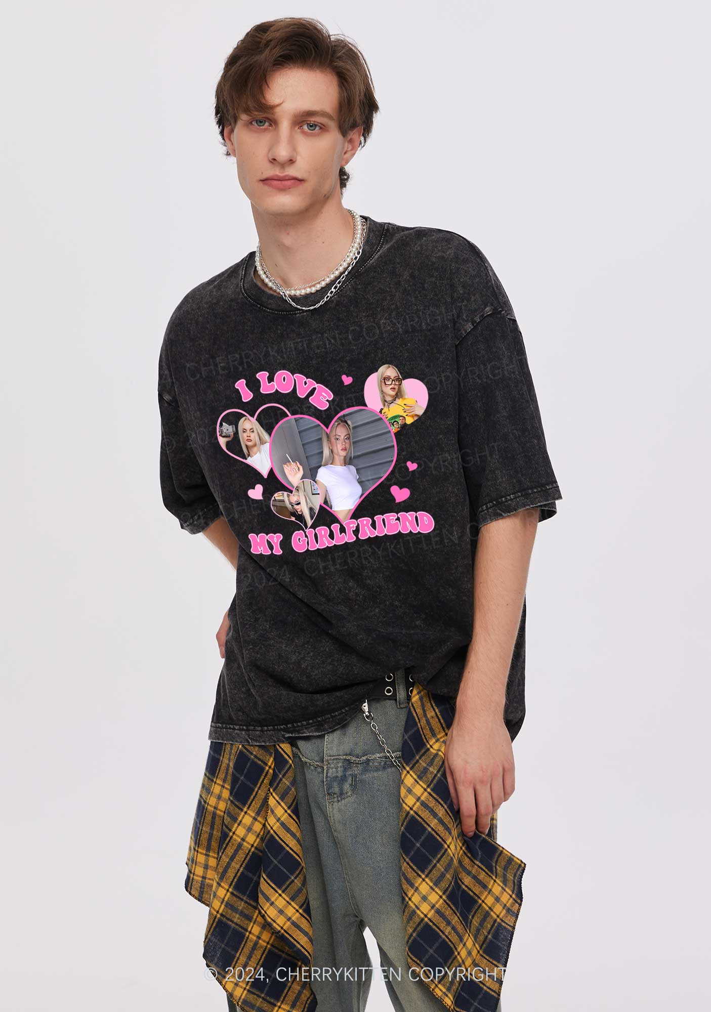 Custom Love My Girlfriend Y2K Valentine's Day Washed Tee Cherrykitten