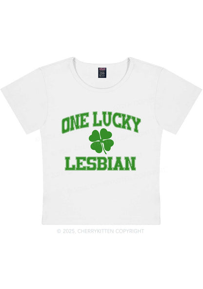 One Lucky Lesbian St Patricks Y2K Baby Tee Cherrykitten