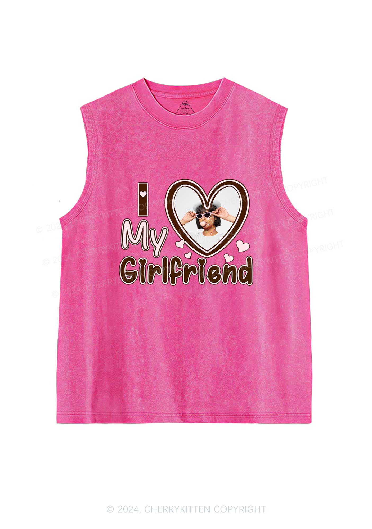 Custom Photo Brown Heart Y2K Valentine's Day Washed Tank Cherrykitten