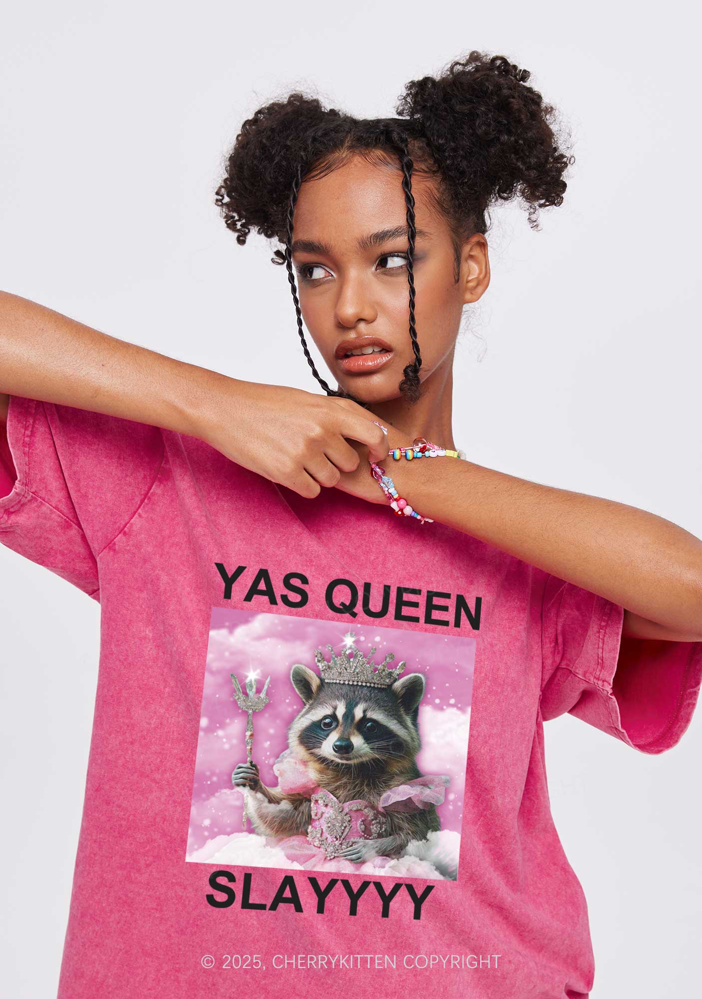 Yas Queen Slay Raccoon Y2K Washed Tee Cherrykitten