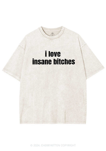 I Love Insane Bxxches Y2K Valentine's Day Washed Tee Cherrykitten