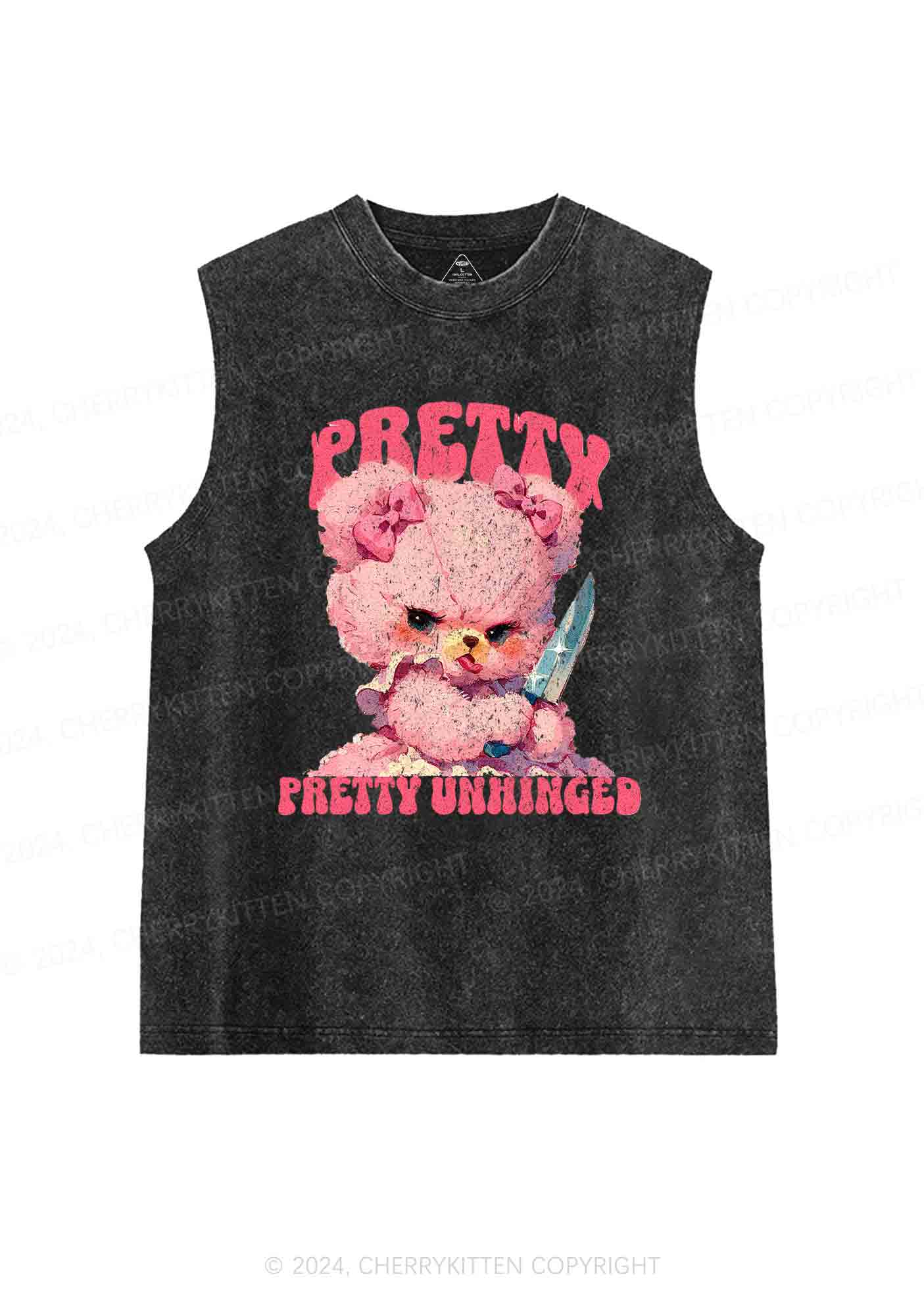 Pretty Unhinged Bear Y2K Washed Tank Cherrykitten