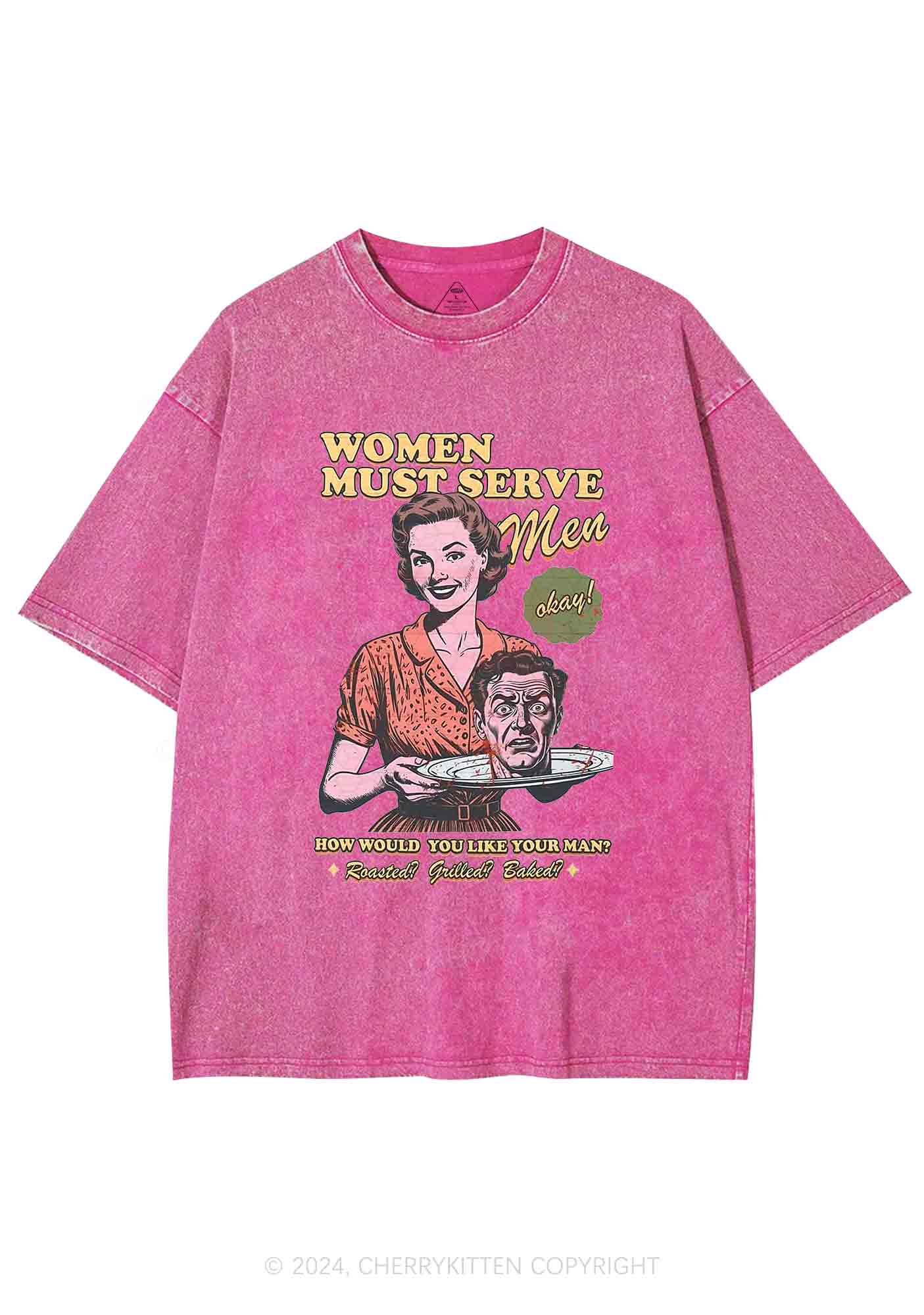 Women Serve Men Y2K Washed Tee Cherrykitten