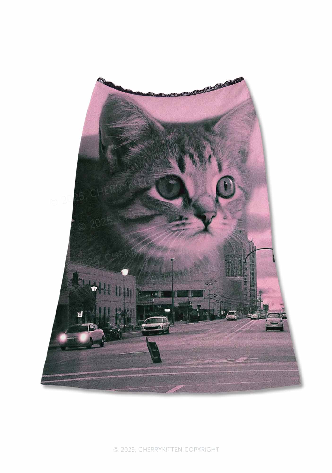 Cat Road Y2K Print Midi Skirt Cherrykitten