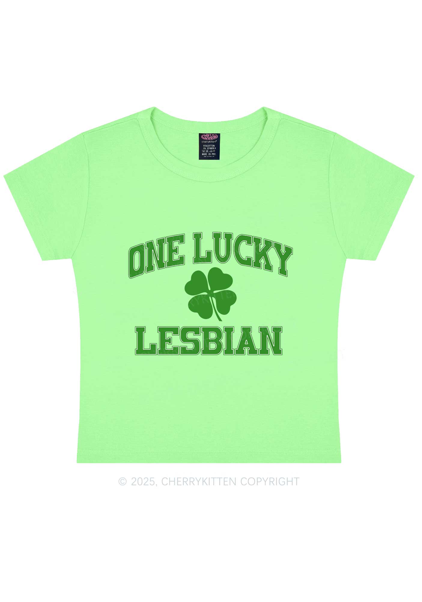 One Lucky Lesbian St Patricks Y2K Baby Tee Cherrykitten