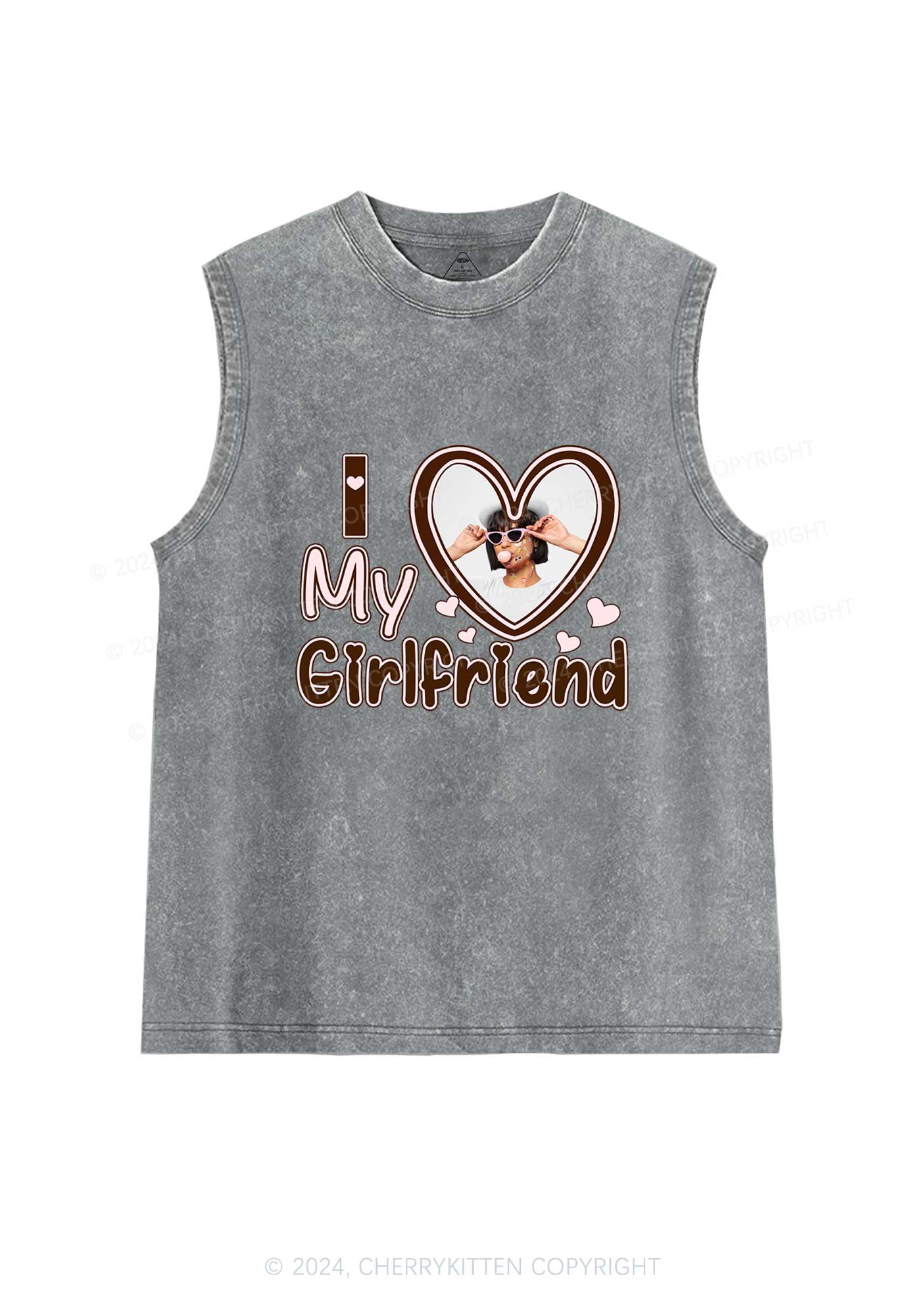 Custom Photo Brown Heart Y2K Valentine's Day Washed Tank Cherrykitten