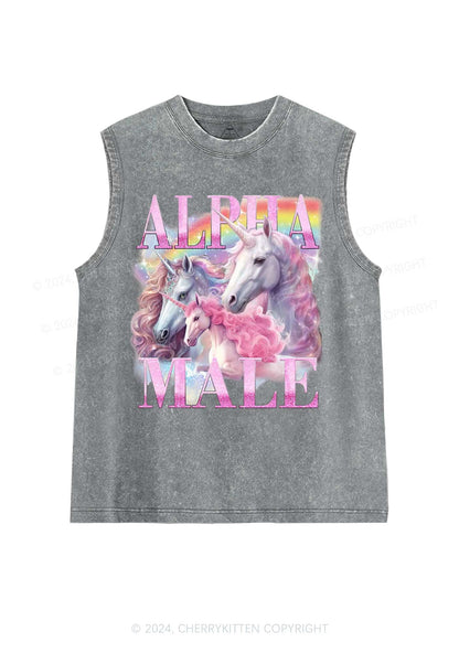 Pink Unicorn Alpha Male Y2K Washed Tank Cherrykitten