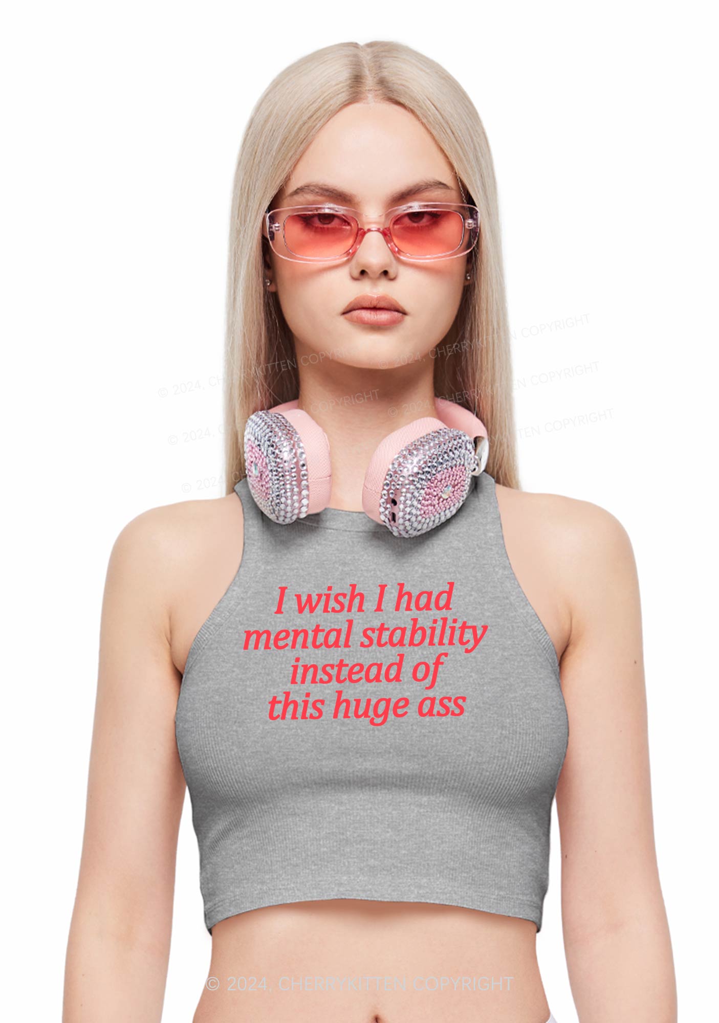 I Wish Mental Stability Y2K Crop Tank Top Cherrykitten