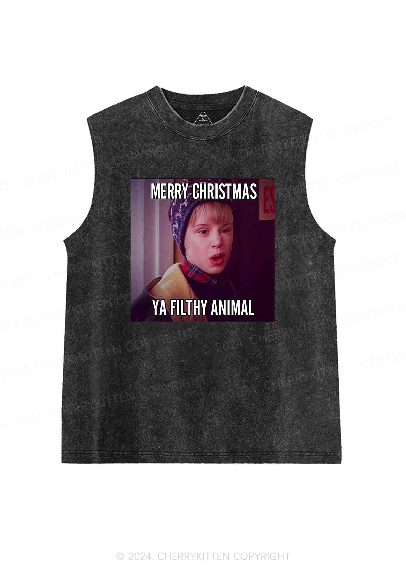 Merry Christmas Ya Filthy Animal Y2K Washed Tank Cherrykitten