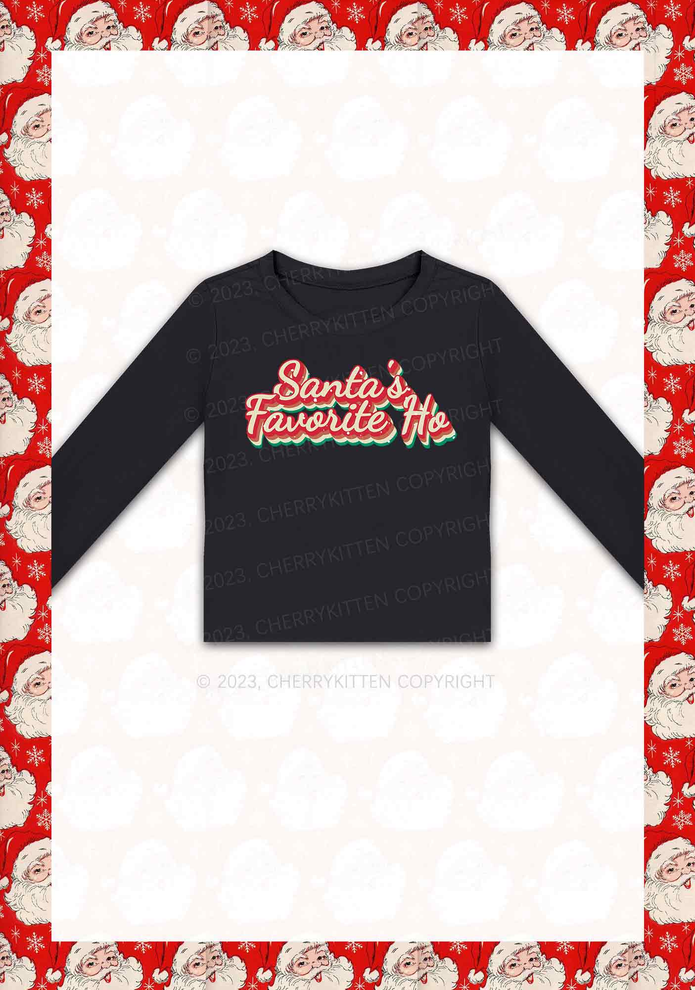 Santa's Favorite Ho Christmas Y2K Long Sleeve Crop Top Cherrykitten