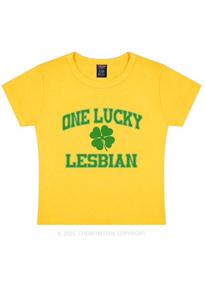 One Lucky Lesbian St Patricks Y2K Baby Tee Cherrykitten