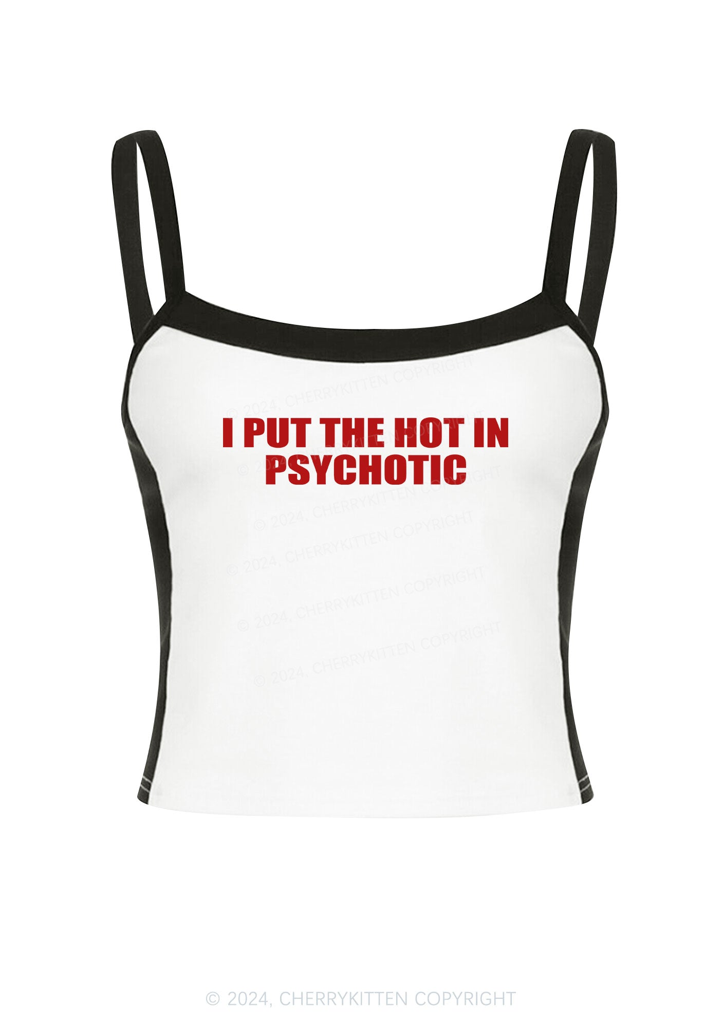 I Put The Hot In Psychotic Y2K Color Block Crop Cami Top Cherrykitten