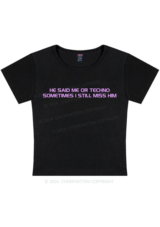 Me Or Techno Y2K Baby Tee Cherrykitten