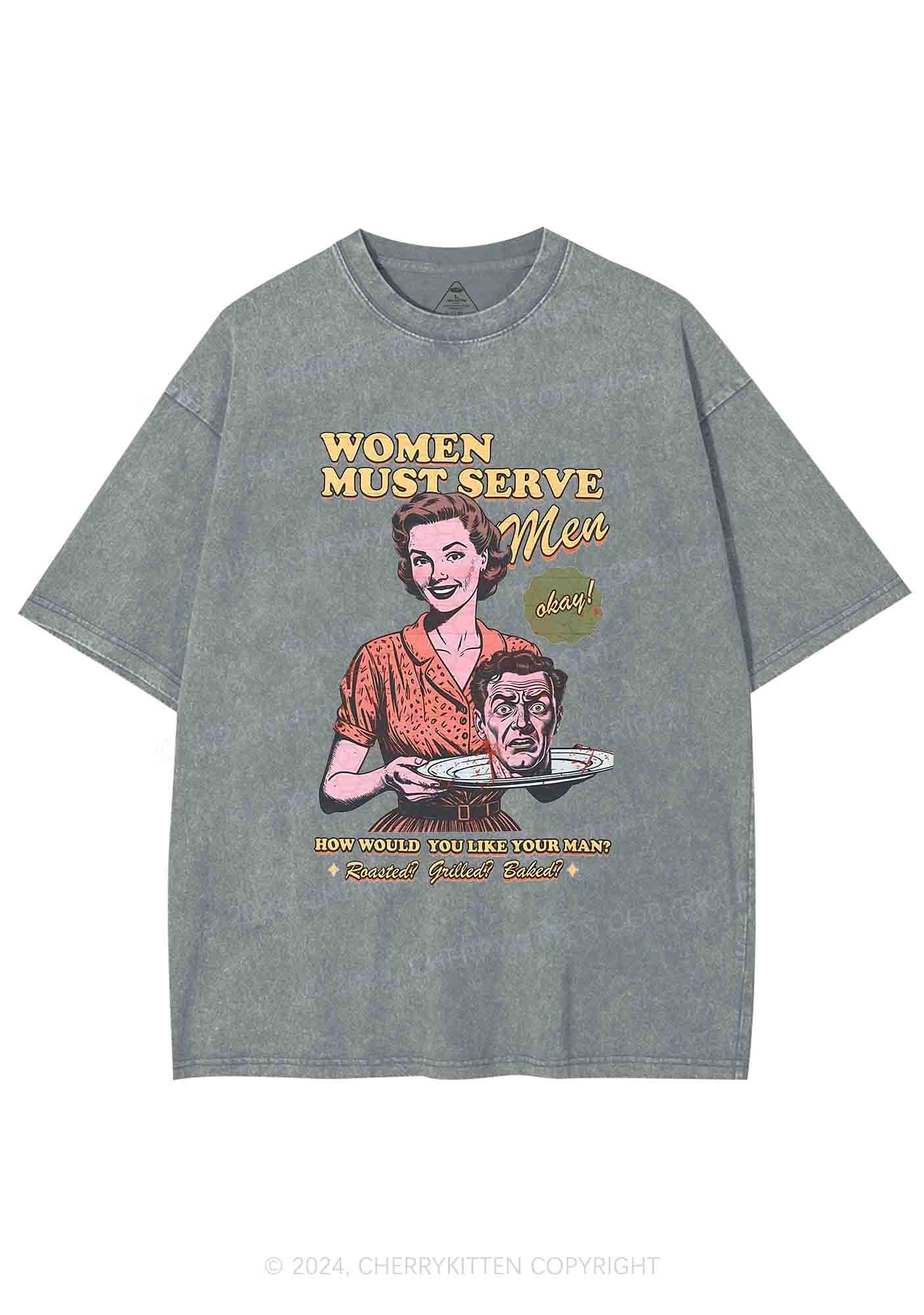 Women Serve Men Y2K Washed Tee Cherrykitten