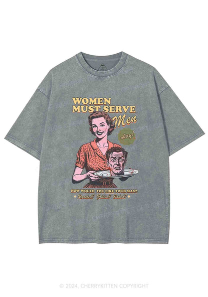 Women Serve Men Y2K Washed Tee Cherrykitten