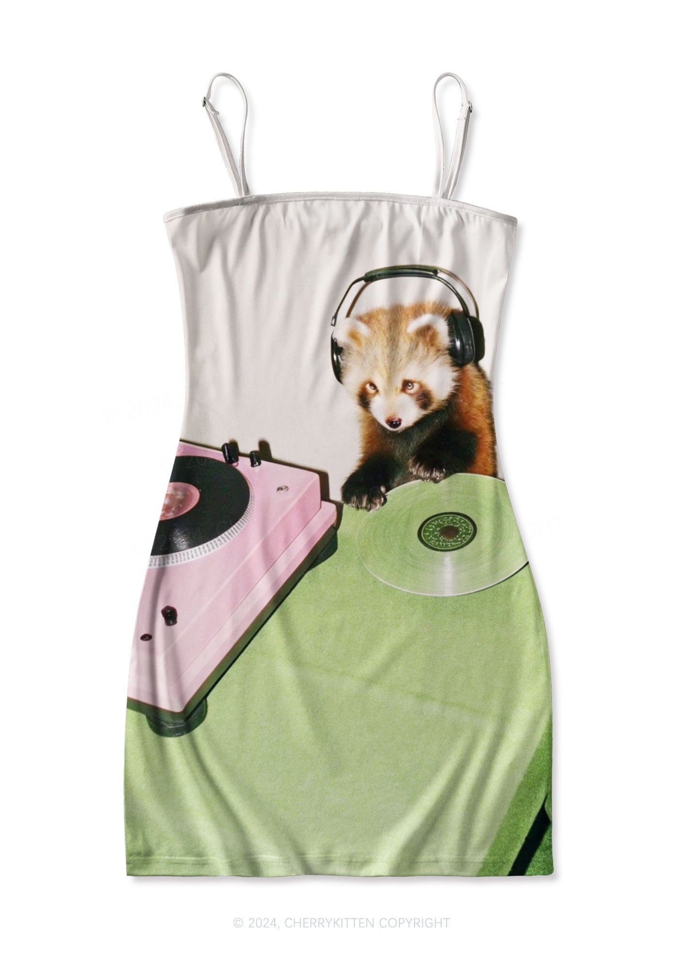 Red Panda DJ Y2K Print Slip Dress Cherrykitten