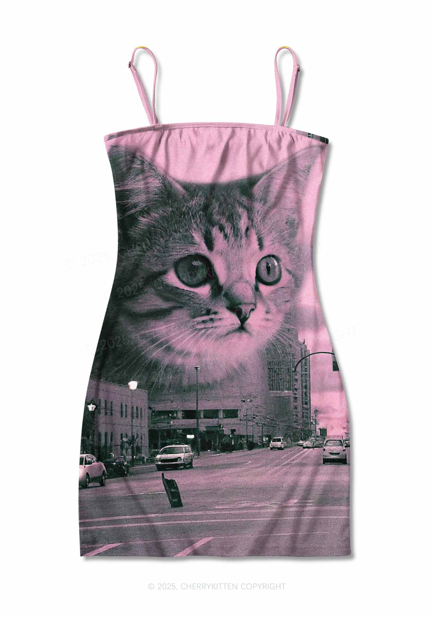 Cat Road Y2K Print Slip Dress Cherrykitten