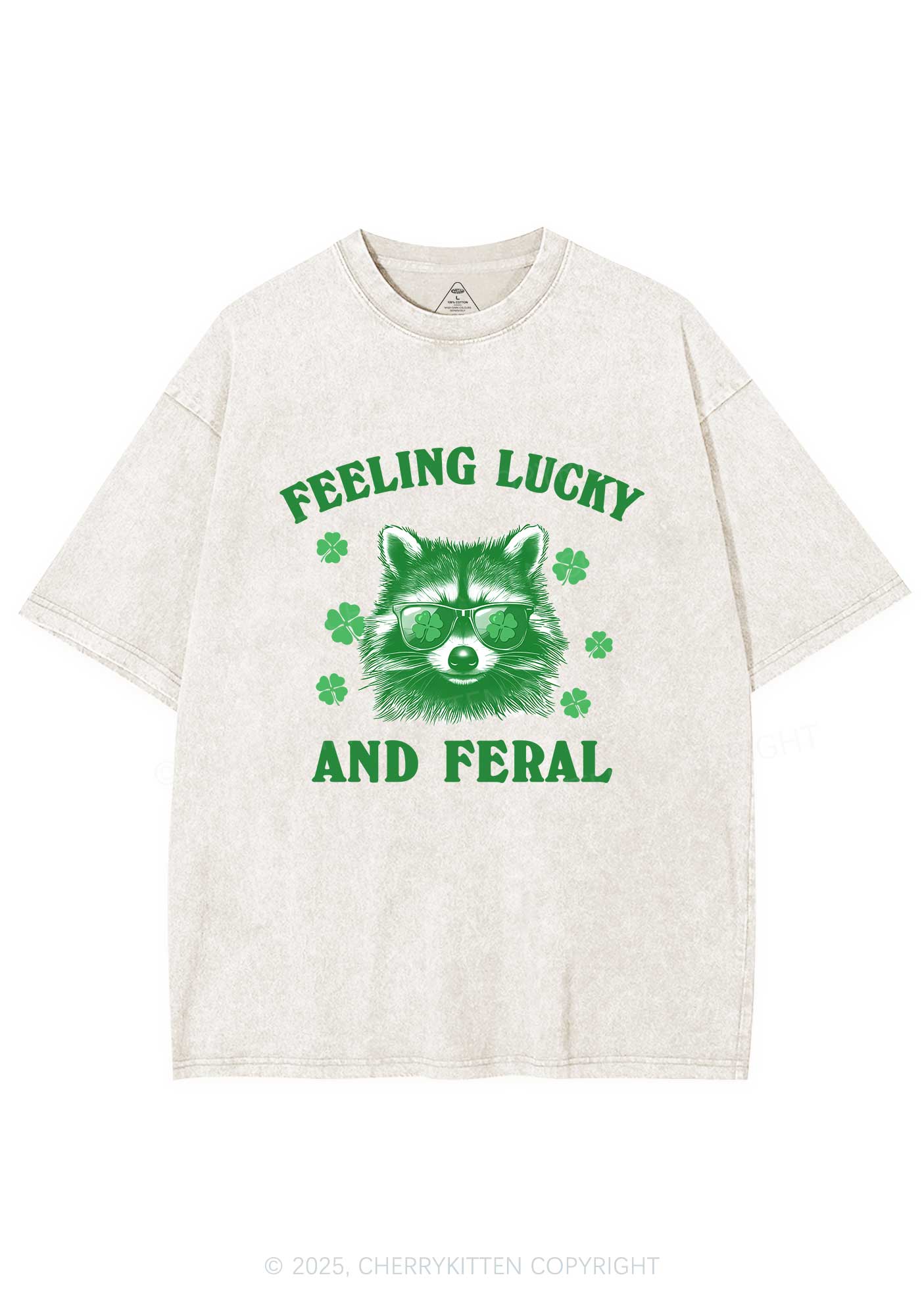 Feeling Lucky And Feral St Patricks Y2K Washed Tee Cherrykitten