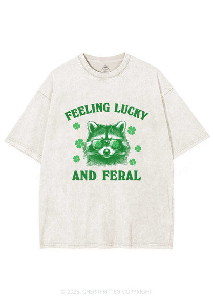 Feeling Lucky And Feral St Patricks Y2K Washed Tee Cherrykitten