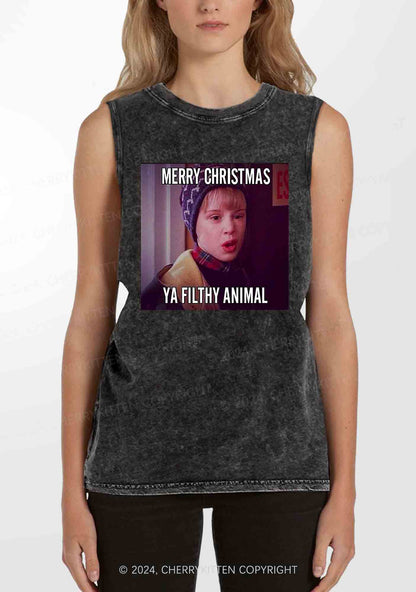 Merry Christmas Ya Filthy Animal Y2K Washed Tank Cherrykitten