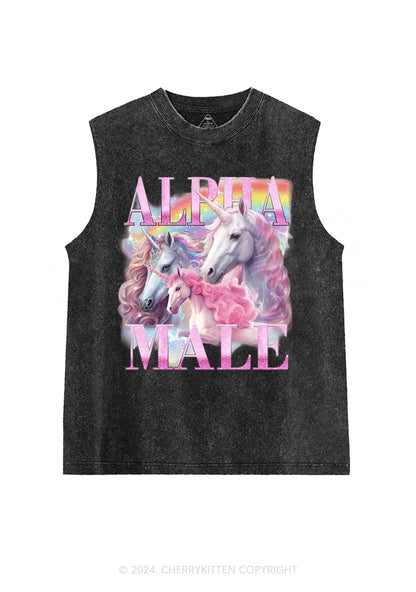 Pink Unicorn Alpha Male Y2K Washed Tank Cherrykitten