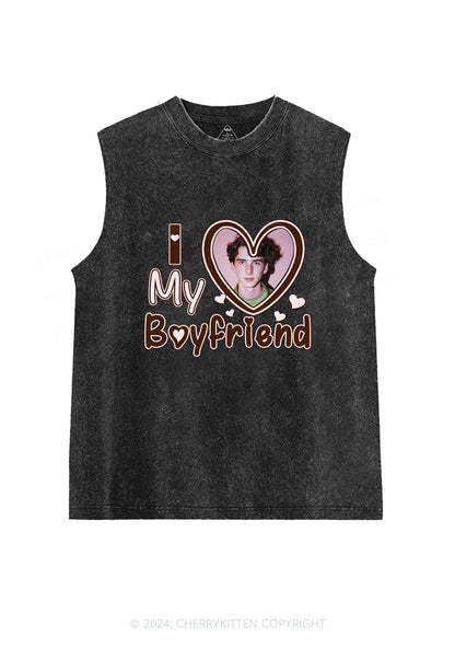 Custom Photo Brown Heart Y2K Valentine's Day Washed Tank Cherrykitten