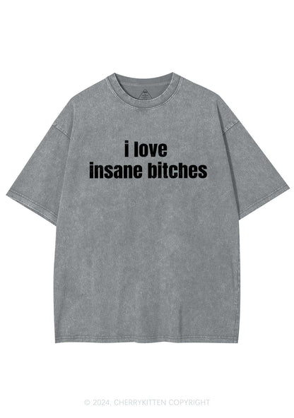 I Love Insane Bxxches Y2K Valentine's Day Washed Tee Cherrykitten