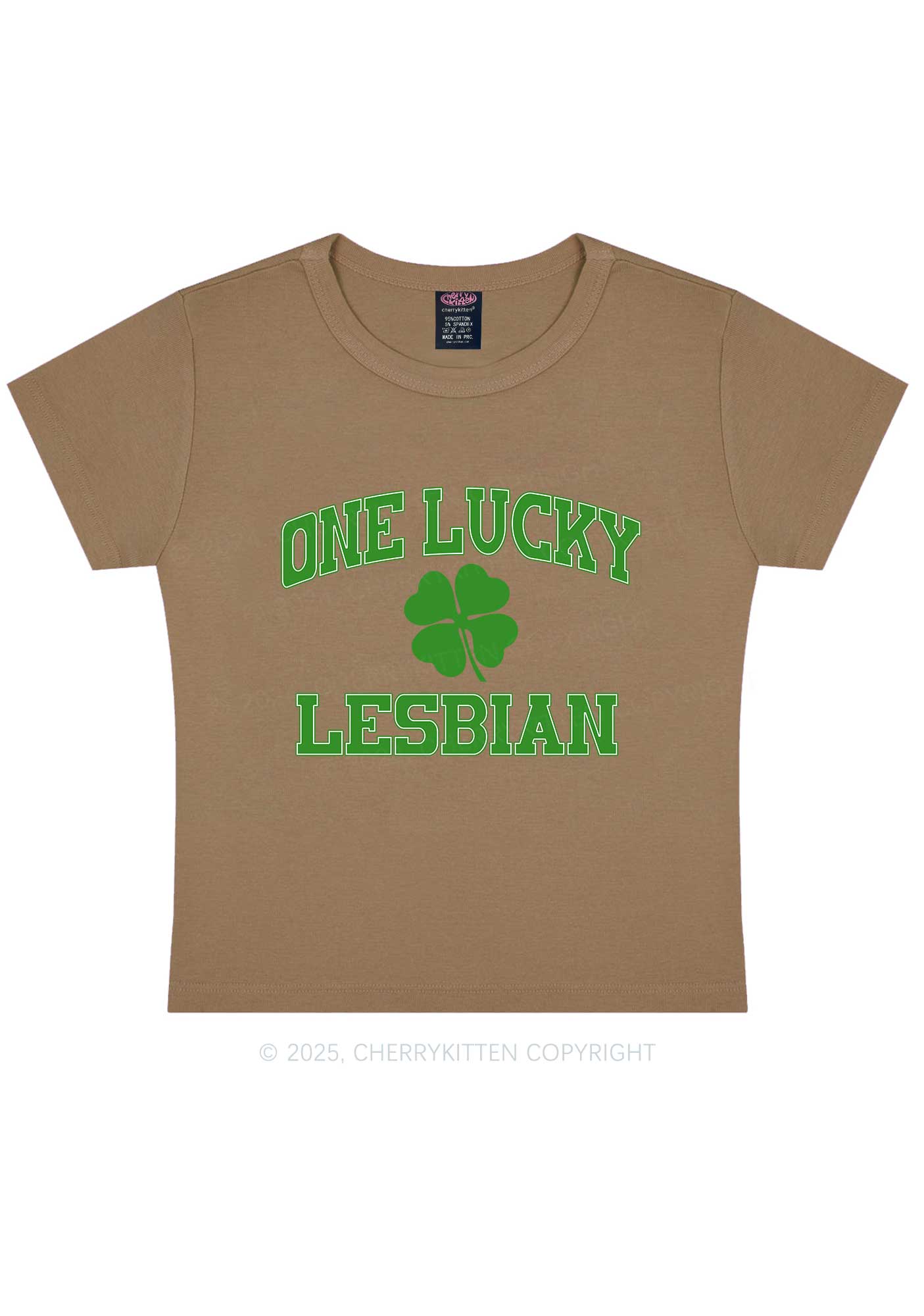 One Lucky Lesbian St Patricks Y2K Baby Tee Cherrykitten