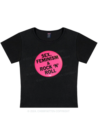 Feminism Rock N Roll Y2K Baby Tee Cherrykitten